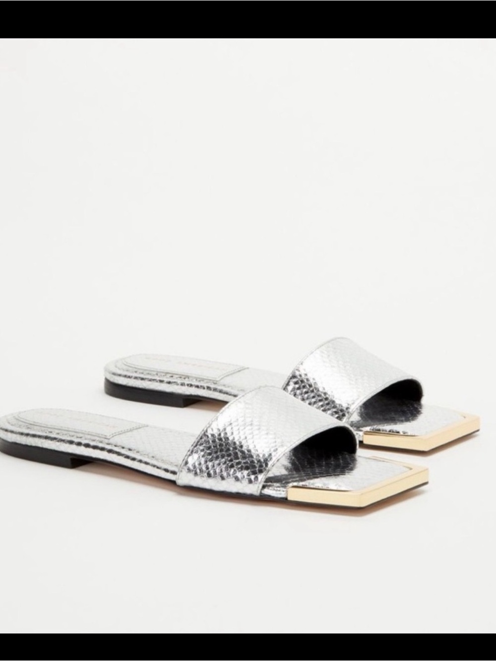 Good American Silver Metallic Square-Toe Slide Sandals - Picture 2 of 7
